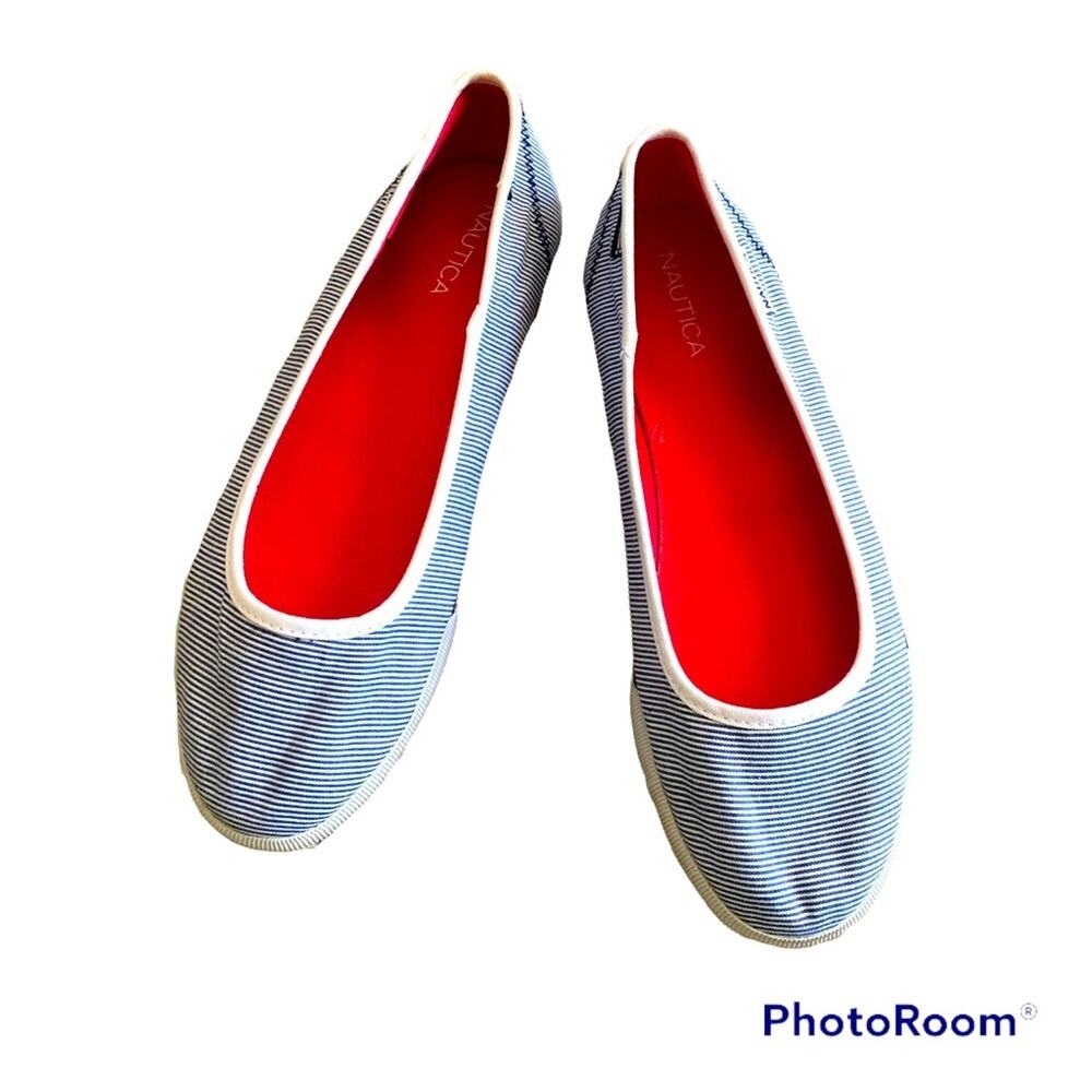 Nautica Shoes Women's 7.5 Flats Slip On Navy White Striped Preppy Comfort Casual